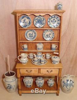 1985 Jane Newman Hutch Cupboard 22 pieces of Jane Graber Stoneware 112 Scale