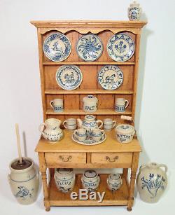 1985 Jane Newman Hutch Cupboard 22 pieces of Jane Graber Stoneware 112 Scale