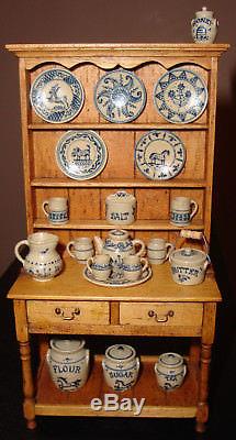 1985 Jane Newman Hutch Cupboard 22 pieces of Jane Graber Stoneware 112 Scale