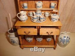 1985 Jane Newman Hutch Cupboard 22 pieces of Jane Graber Stoneware 112 Scale