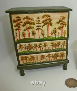 1988 #1. Oldham Studio Folk Art Painted Chest Dollhouse Miniature 112 C. 1820's