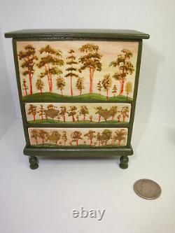 1988 #1. Oldham Studio Folk Art Painted Chest Dollhouse Miniature 112 C. 1820's