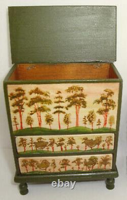 1988 #1. Oldham Studio Folk Art Painted Chest Dollhouse Miniature 112 C. 1820's