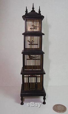 1988 Rare Judy Beals 4 Tier Birdcage & 4 birds by Barbara Ann Meyer 5 Finial Top