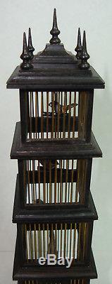 1988 Rare Judy Beals 4 Tier Birdcage & 4 birds by Barbara Ann Meyer 5 Finial Top