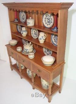 1992 Ben Holland DH Miniature Welsh Cupboard +23 pcs of Jane Graber Stoneware