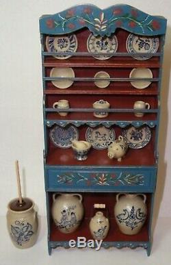 1996 Dollhouse Cupboard Renee Bowen Caroline Pierce + 19 pcs Jane Graber Pottery