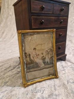 19th Century Miniature Framed Silk Painting, Lovely For A Dolls House