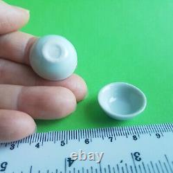 2 Miniature White Ceramic Round Bowl Dish Handmade Stone Ware Doll House M08