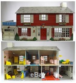(6 Rooms Complete with Furniture) 1950s Marx Vintage Tin Dollhouse 116 Scale