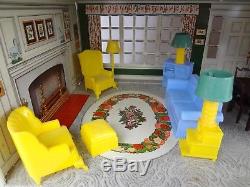 (6 Rooms Complete with Furniture) 1950s Marx Vintage Tin Dollhouse 116 Scale