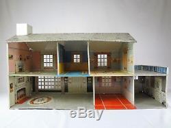 (6 Rooms Complete with Furniture) 1950s Marx Vintage Tin Dollhouse 116 Scale