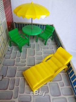 (6 Rooms Complete with Furniture) 1950s Marx Vintage Tin Dollhouse 116 Scale