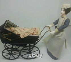 80's 112 Dollhouse Miniature Dolls Nurse Baby Porcelain Fimo Cloth Baby Buggy