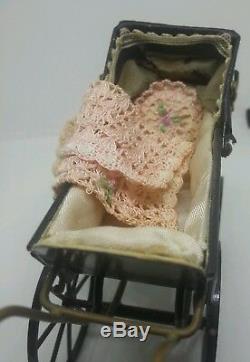 80's 112 Dollhouse Miniature Dolls Nurse Baby Porcelain Fimo Cloth Baby Buggy