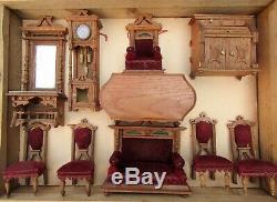 A RARE ANTIQUE SET of GERMAN DOLLS HOUSE FURNITURE SOLD BY HAMLEYS