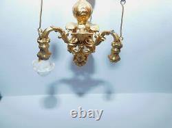 ANTIQUE DOLLHOUSE MINIATURE ERHARD & SOHNE THREE LT GAS LIGHT ormolu chandelier