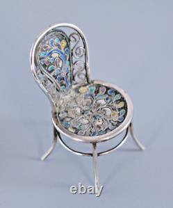 ANTIQUE MINIATURE DOLLS HOUSE SILVER FILIGREE & ENAMEL CHAIR 5.5cm High 11g