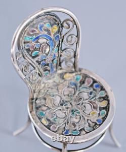 ANTIQUE MINIATURE DOLLS HOUSE SILVER FILIGREE & ENAMEL CHAIR 5.5cm High 11g