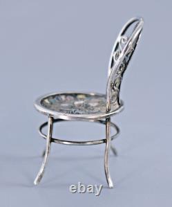 ANTIQUE MINIATURE DOLLS HOUSE SILVER FILIGREE & ENAMEL CHAIR 5.5cm High 11g