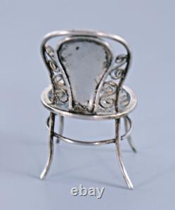 ANTIQUE MINIATURE DOLLS HOUSE SILVER FILIGREE & ENAMEL CHAIR 5.5cm High 11g
