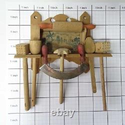 ANTIQUE miniature Doll House Kitchen Rack wall-shelf wood w treenware utensils