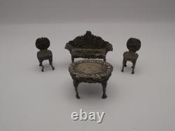ATTRACTIVE MINIATURE SILVER DOLLS HOUSE FURNITURE SET London 1969/1970