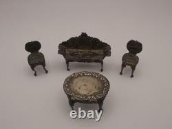 ATTRACTIVE MINIATURE SILVER DOLLS HOUSE FURNITURE SET London 1969/1970