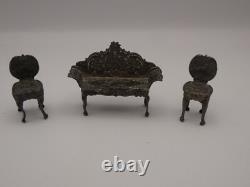 ATTRACTIVE MINIATURE SILVER DOLLS HOUSE FURNITURE SET London 1969/1970