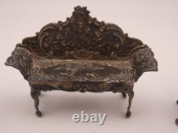 ATTRACTIVE MINIATURE SILVER DOLLS HOUSE FURNITURE SET London 1969/1970
