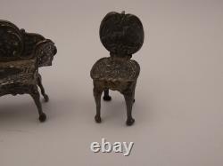 ATTRACTIVE MINIATURE SILVER DOLLS HOUSE FURNITURE SET London 1969/1970