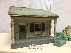 Antique 1920s SCHOENHUT Bungalow Doll House One Room + 2 room Attic Porch