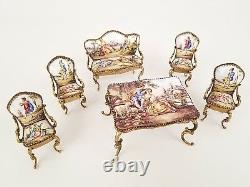 Antique Austrian Viennese Enamel Miniature Furniture Musical Set 6 Pc Royal