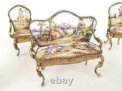 Antique Austrian Viennese Enamel Miniature Furniture Musical Set 6 Pc Royal