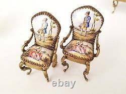 Antique Austrian Viennese Enamel Miniature Furniture Musical Set 6 Pc Royal