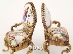 Antique Austrian Viennese Enamel Miniature Furniture Musical Set 6 Pc Royal