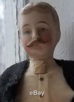 Antique Bisque 7 Man Dollhouse Doll with Mustache 317 German