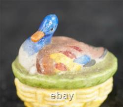 Antique Continental Bisque Porcelain Dolls House Miniature Duck Basket Nest