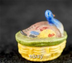 Antique Continental Bisque Porcelain Dolls House Miniature Duck Basket Nest