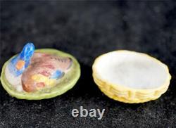 Antique Continental Bisque Porcelain Dolls House Miniature Duck Basket Nest