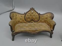 Antique Doll House Miniature J & E Stevens Cast Iron Sofa Chair Ottoman Table