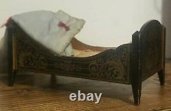 Antique Dollhouse Biedermeier Bed Miniature