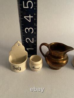 Antique Dollhouse/Doll Kitchen Miniatures German Salz holder, Muscat, 2 pitcher