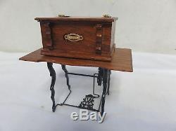 Antique Dollhouse Miniatures Sewing Machine on Table in Box Cover Vintage