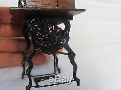 Antique Dollhouse Miniatures Sewing Machine on Table in Box Cover Vintage