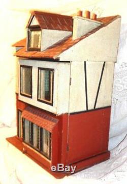 Antique Edwardian Circa 1900 Dolls House Original Exterior & Interior Paintwork