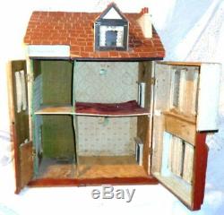 Antique Edwardian Circa 1900 Dolls House Original Exterior & Interior Paintwork