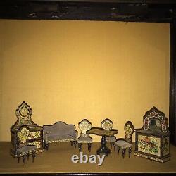 Antique Exquisite Set Of Lithographed Dolls House Furniture Circa 1870, German