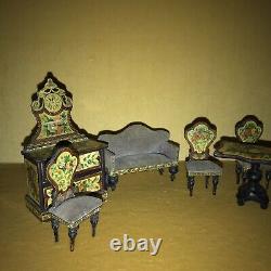 Antique Exquisite Set Of Lithographed Dolls House Furniture Circa 1870, German