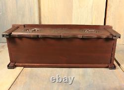 Antique French Hand Carved Breton Doll House Bench with Chest Oak Wood Miniature